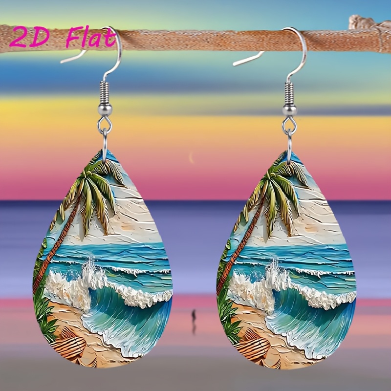Women's Abstract Pattern Wooden Long Earrings, Gift